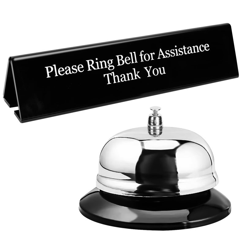 UCEC Desk Bell for Service, Ring Bell Sign, Dinner Bell for Inside, Call Bell & Double-Side Please Ring Bell, No Receptionist, Reception for Hotels Schools Restaurants Reception Areas - Image 1